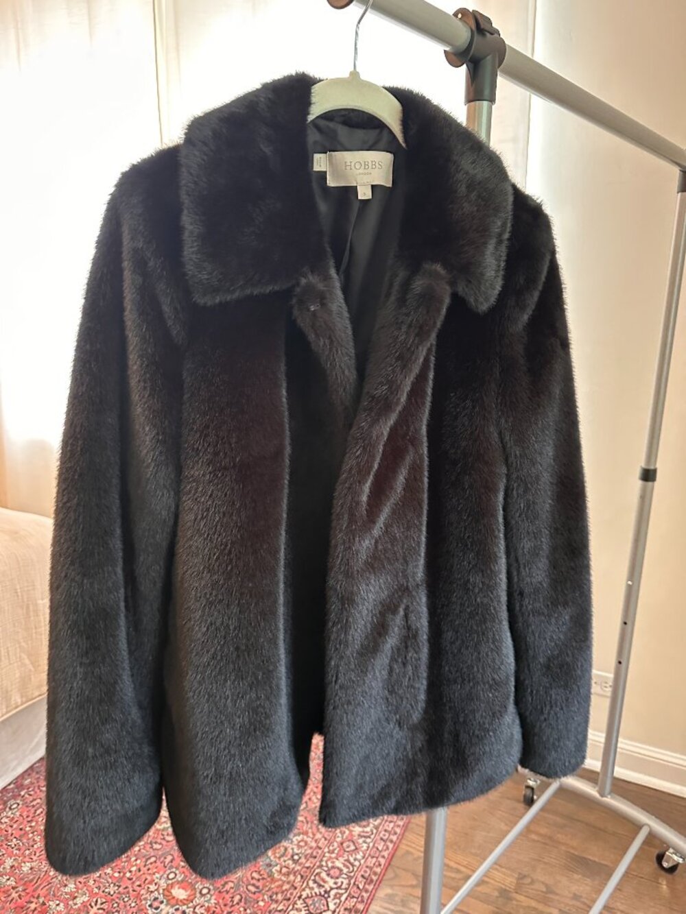 Hobbs London Cropped Black Faux Fur Jacket - Size S